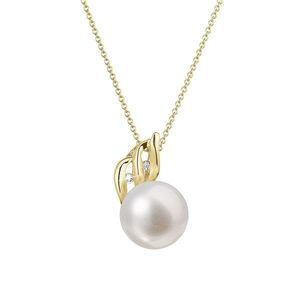 Evolution Group Zlatý 14 karátový náhrdelník s bílou říční perlou a brilianty 92PB00038 obraz