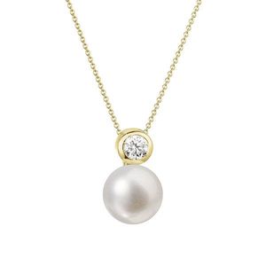 Evolution Group Zlatý 14 karátový náhrdelník s bílou říční perlou a briliantem 92PB00045 obraz