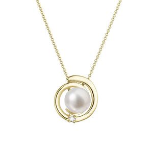 Evolution Group Zlatý 14 karátový náhrdelník s bílou říční perlou a briliantem 92PB00046 obraz