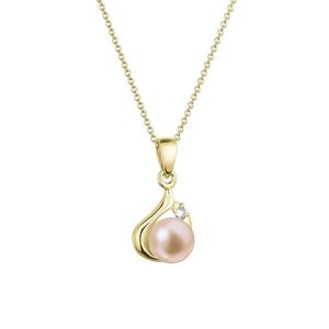 Evolution Group Zlatý 14 karátový náhrdelník s růžovou říční perlou a briliantem 92PB00047 pink obraz