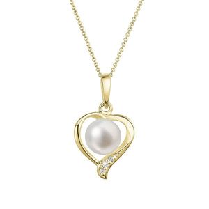 Evolution Group Zlatý 14 karátový náhrdelník srdce s bílou říční perlou a brilianty 92PB00049 obraz