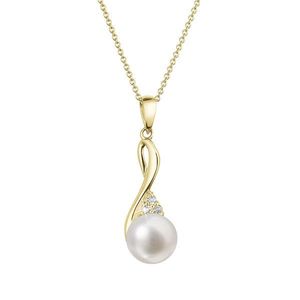 Evolution Group Zlatý 14 karátový náhrdelník s bílou říční perlou a brilianty 92PB00050 obraz