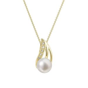 Evolution Group Zlatý 14 karátový náhrdelník s bílou říční perlou a brilianty 92PB00051 obraz