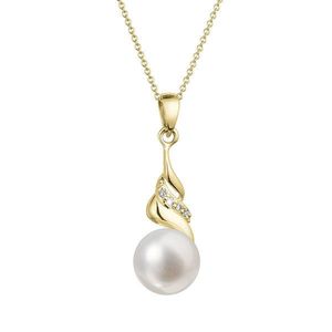 Evolution Group Zlatý 14 karátový náhrdelník s bílou říční perlou a brilianty 92PB00054 obraz