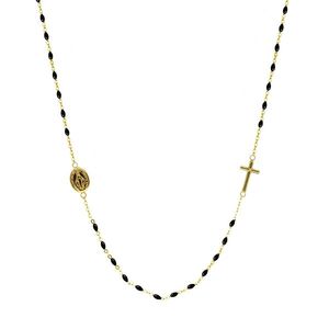 Evolution Group Zlatý 14 karátový náhrdelník růženec s křížem a medailonkem s Pannou Marií RŽ02 černý obraz