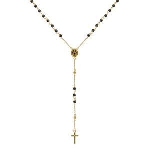 Evolution Group Zlatý 14 karátový náhrdelník růženec s křížem a medailonkem s Pannou Marií RŽ03 černý obraz