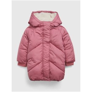 Růžová holčičí zimní prošívaná bunda s umělým kožíškem GAP obraz