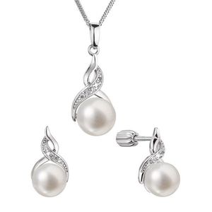 Evolution Group Luxusní stříbrná souprava s pravými perlami a zirkony 29054.1B (náušnice, řetízek, přívěsek) obraz