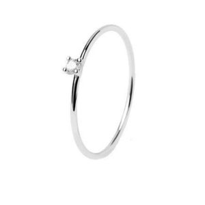 PDPAOLA Minimalistický stříbrný prsten se zirkonem White Solitary Essentials AN02-156 54 mm obraz