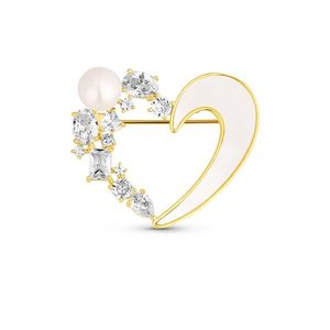 JwL Luxury Pearls Romantická pozlacená brož 2v1 srdce s krystaly a perletí JL0841 obraz