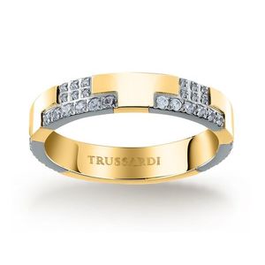 Trussardi Blyštivý bicolor prsten z oceli T-Logo TJAXC39 52 mm obraz