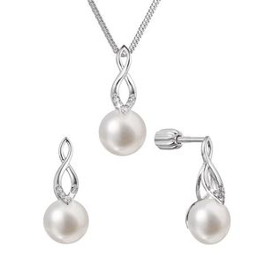 Evolution Group Souprava stříbrných šperků se zirkony a pravými perlami 29052.1B (náušnice, řetízek, přívěsek) obraz