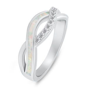 Brilio Silver Elegantní stříbrný prsten se zirkony a syntetickým opálem RI126W 50 mm obraz