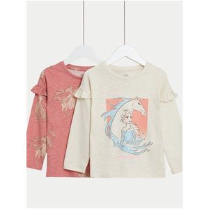 Sada dvou holčičích triček v růžové a béžové barvě Marks & Spencer růžová Disney Ledové království™ obraz