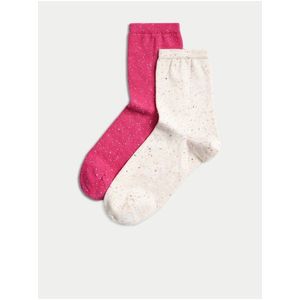 Sada dvou párů dámských vzorovaných ponožek v béžové a růžové barvě Marks & Spencer obraz