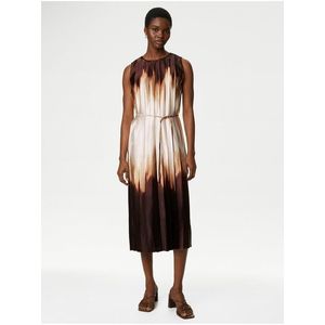 Krémovo-hnědé dámské plisované midi šaty Marks & Spencer obraz