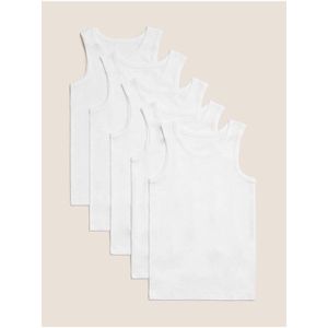 Tílka z čisté bavlny, 5 ks v balení (2–16 let) Marks & Spencer bílá obraz