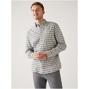 Šedo-béžová pánská kostkovaná bavlněná košile Marks & Spencer Oxford obraz