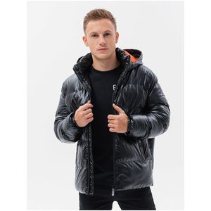 Černá pánská zimní prošívaná bunda s kapucí Ombre Clothing obraz