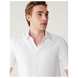 Bílá pánská lněná košile s krátkým rukávem Marks & Spencer obraz