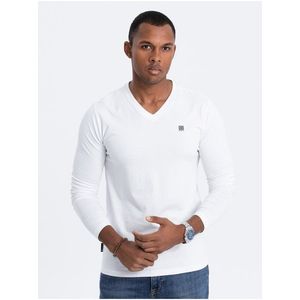 Bílé pánské tričko s véčkovým výstřihem Ombre Clothing obraz