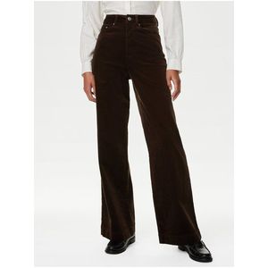 Tmavě hnědé dámské široké manšestrové kalhoty Marks & Spencer obraz