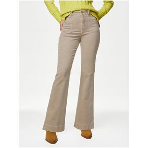 Béžové dámské manšestrové flared fit kalhoty s vysokým pasem Marks & Spencer obraz