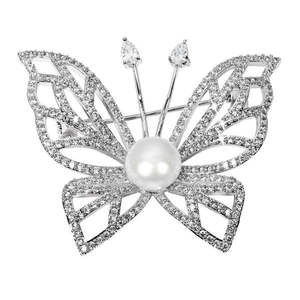 JwL Luxury Pearls Třpytivá brož motýl s pravou perlou a krystaly JL0507 obraz