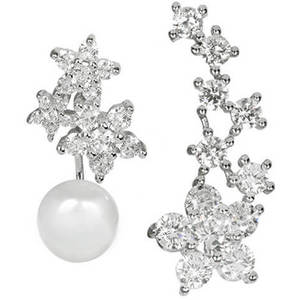 JwL Luxury Pearls Asymetrické náušnice - dvojnáušnice s pravou bílou perlou a záušnice se zirkony JL0260 obraz