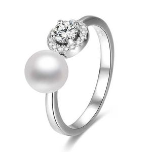 Beneto Otevřený stříbrný prsten se zirkony a perlou AGG339 S (52 - 55 mm) obraz