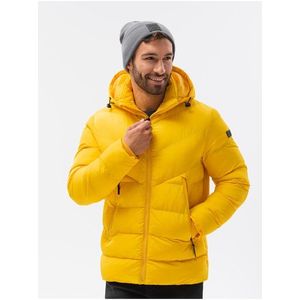 Žlutá pánská prošívaná zimní bunda Ombre Clothing obraz