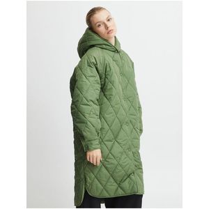 Zelený dámský prošívaný zimní kabát s kapucí ICHI obraz