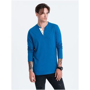 Modré pánské tričko s knoflíky Ombre Clothing HENLEY obraz