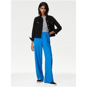 Modré dámské široké kalhoty s příměsí lnu Marks & Spencer obraz