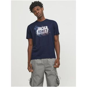 Tmavě modré pánské tričko Jack & Jones Map obraz