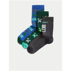 Ponožky s vysokým podílem bavlny a motivem Minecraft™, sada 3 párů Marks & Spencer zelená obraz