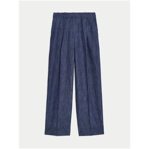 Tmavě modré dámské široké kalhoty s příměsí lnu Marks & Spencer obraz