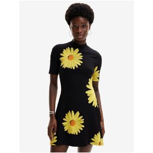 Žluto-černé dámské květované šaty Desigual Margaritas obraz