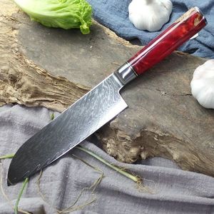 Damaškový kuchyňský nůž Hakusan Santoku/Červená obraz