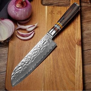 Damaškový kuchyňský nůž Kašiwa Santoku/Hnědá obraz
