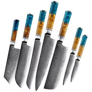 Sada damaškových kuchyňských nožů Aomoki Hnědá Modrá 7ks obraz