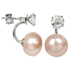 JwL Luxury Pearls Stříbrné náušnice s pravou lososovou perlou a krystalem 2v1 JL0216 obraz