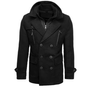 Černý pánský zimní dvouřadý kabát obraz
