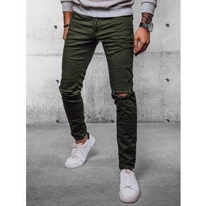 Trendové děravé zelené pánské džíny obraz