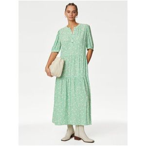 Světle zelené dámské květované midi šaty Marks & Spencer obraz