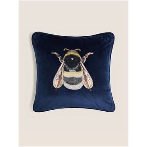 Tmavě modrý sametový dekorativní polštář s motivem včely Marks & Spencer obraz