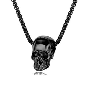 Troli Černý ocelový náhrdelník pro muže s lebkou obraz
