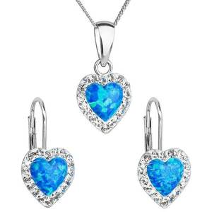 Evolution Group Srdíčková souprava šperků s krystaly Preciosa 39161.1 & blue s.opal (náušnice, řetízek, přívěsek) obraz