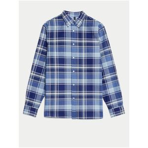 Pruhovaná košile Oxford z čisté bavlny, snadné žehlení Marks & Spencer modrá obraz