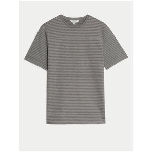 Pruhované tričko s texturou, z čisté bavlny Marks & Spencer smetanová obraz
